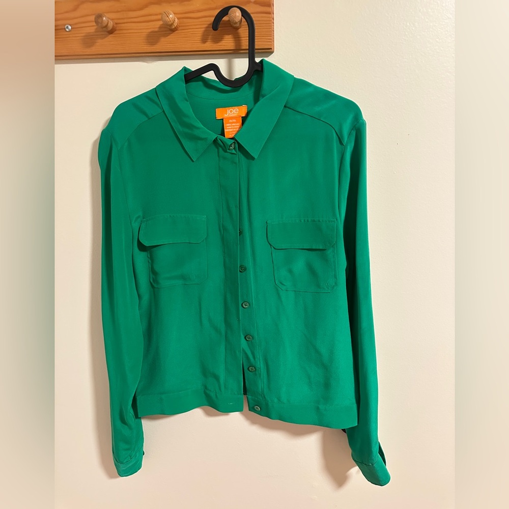 Joe Fresh green 100% silk overshirt